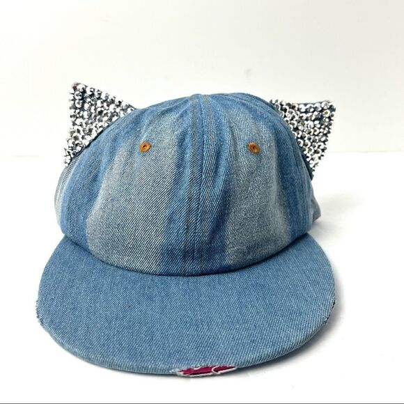 NEW Women’s Crystal Cat Ears Ball Cap - Picture 1 of 9